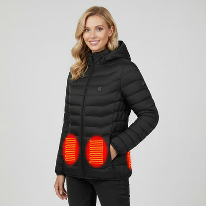 A black heated jacket show heat map areas
