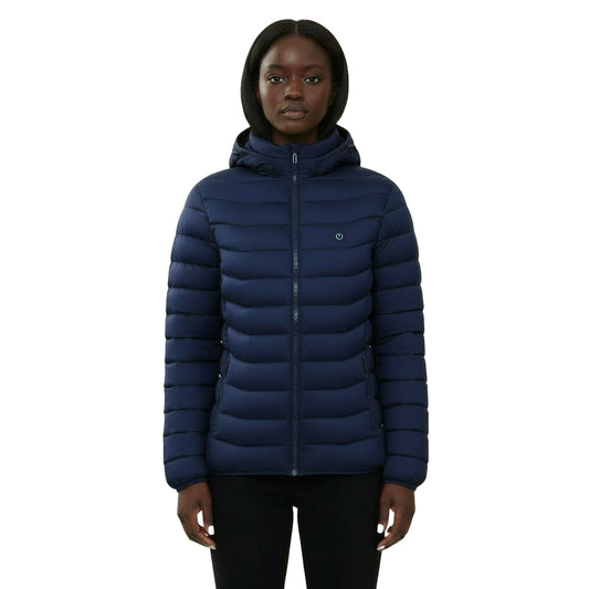 A man wearing a navy blue heated jacket