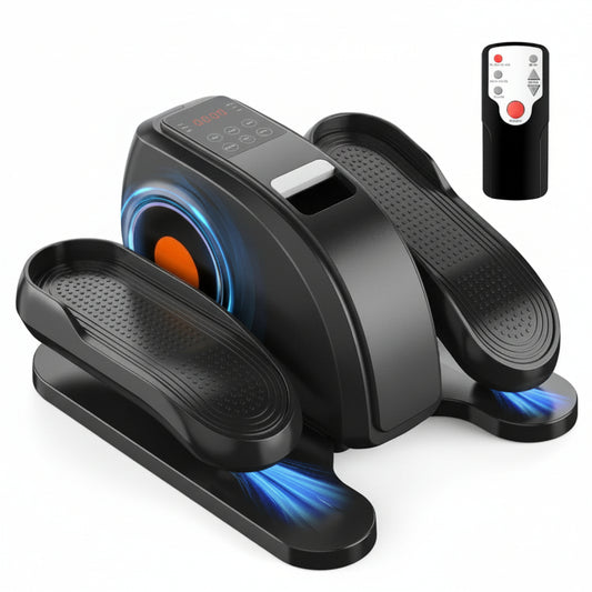 Black foot massager with remote control on a white background