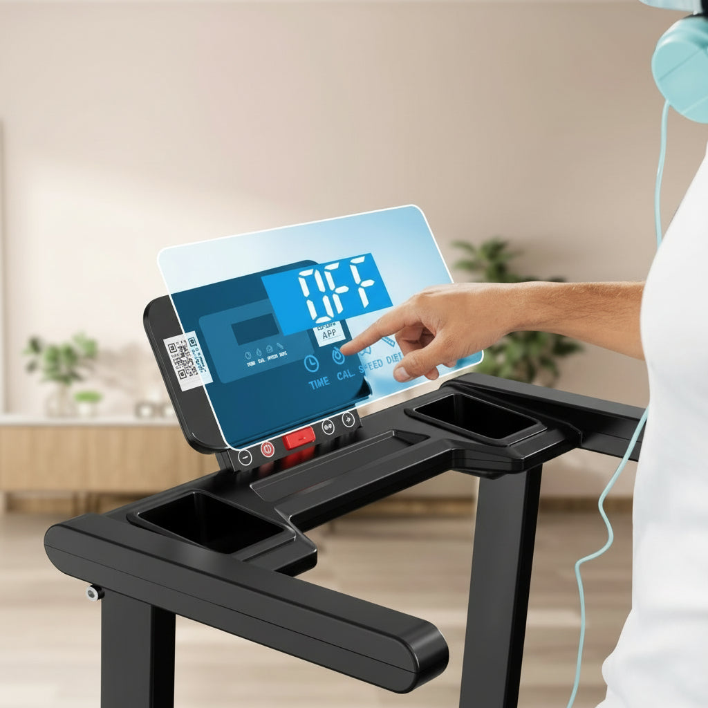 Person interacting with a digital scale in a kitchen setting