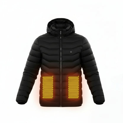A black heated jacket show heat map areas