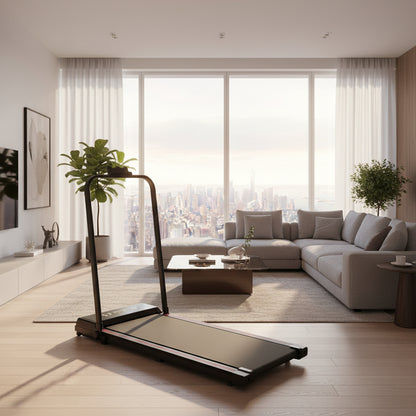 Portable treadmill with handle on a white background